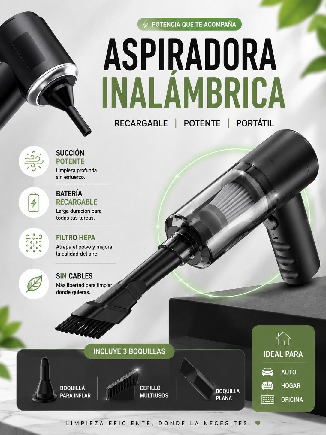 Aspiradora de Mano Inalámbrica de Alta Potencia